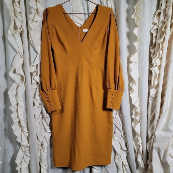 Dress the Population Norah Dress in Honey Small Long Sleeve Plunge Bodycon - Picture 3 of 12